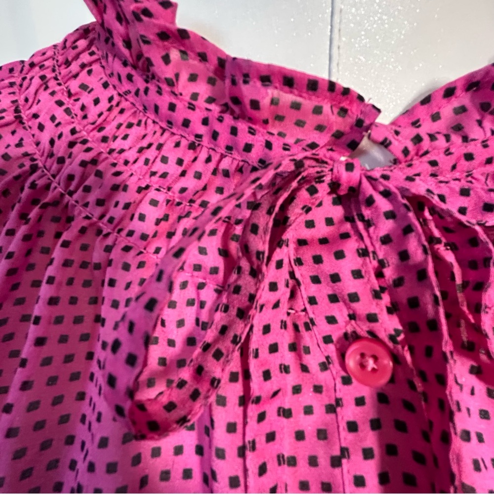 Ann Taylor Loft pink with black dots ruffle collar neck tie Size M